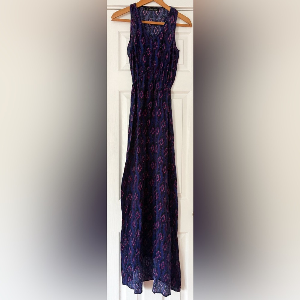 Patterson J. Kincaid Blue and Pink Patterned‎ Cotton Maxi Dress Size Small EUC